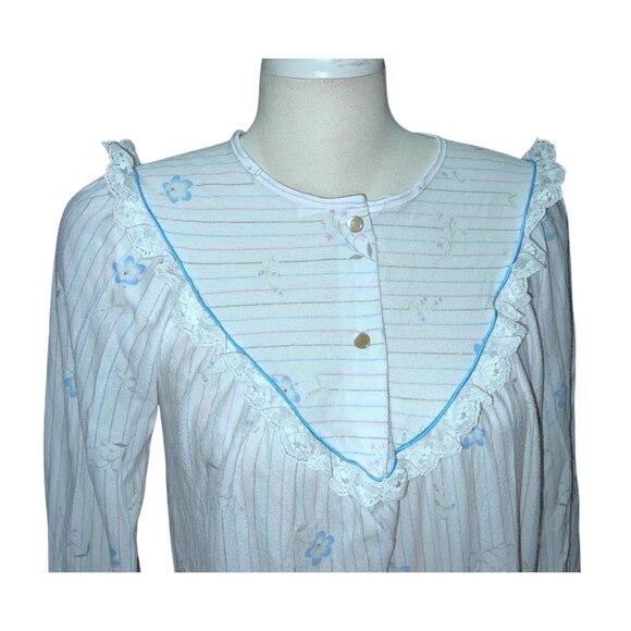 Vintage 70's Long Sleeve Floral Lace Night Gown Sz Small White & Multi Ankle - Picture 3 of 15